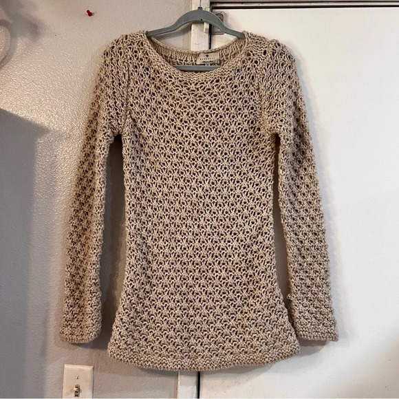 Berretti Cable Knit Chuncky Sweater Tan Cream Metallic Wool Alpaca Layered Gold - Picture 1 of 8